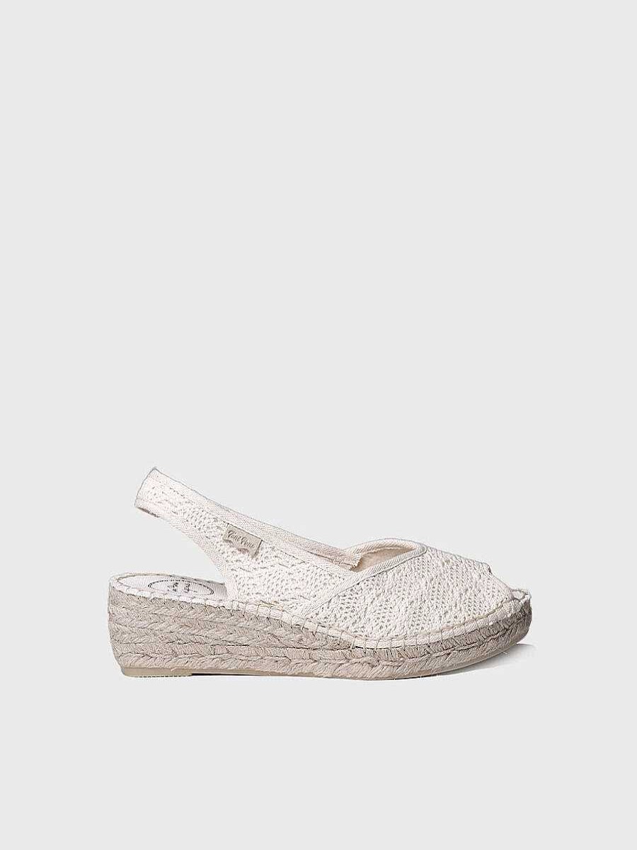 Mujer Toni Pons | Alpargata De Cuna De Yute Estilo Peep Toe En Color Crudo - Blanca-Ad