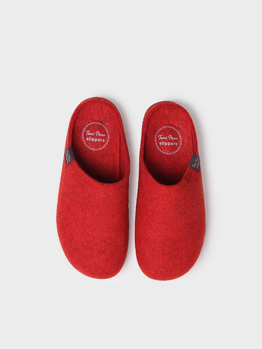 Mujer Toni Pons | Zapatilla Tipo Zueco Para Mujer En Fieltro Reciclado En Rojo - Mona-Fr