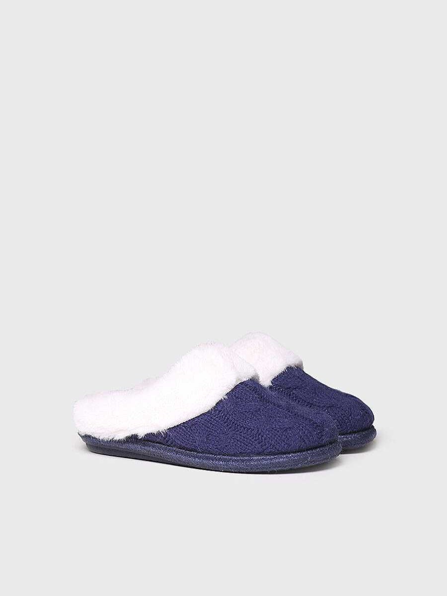 Mujer Toni Pons | Slippers Para Mujer En Tejido Trenzado Y Pelo Sintetico En Marino - Deli-Sc