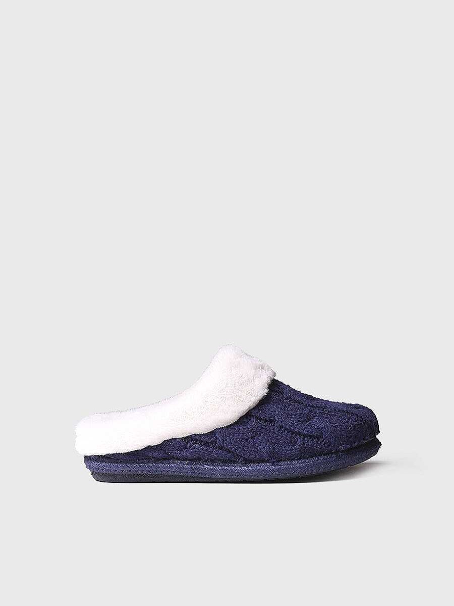 Mujer Toni Pons | Slippers Para Mujer En Tejido Trenzado Y Pelo Sintetico En Marino - Deli-Sc