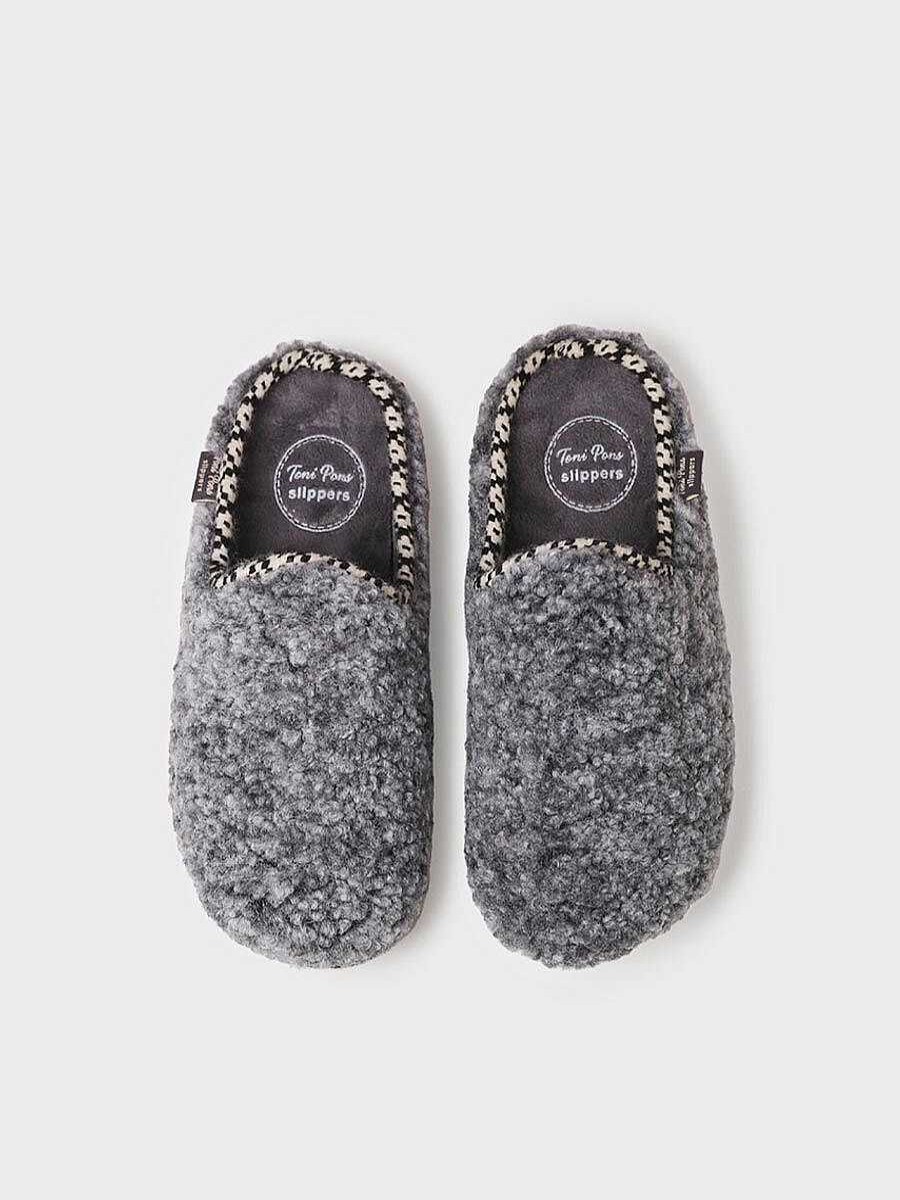 Mujer Toni Pons | Zapatilla De Casa Tipo Zueco Para Mujer En Borrego En Gris - Darla-Sb