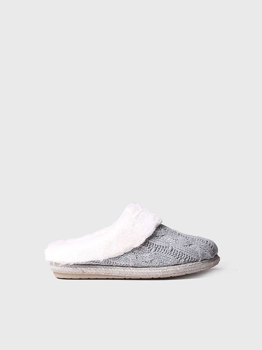 Mujer Toni Pons | Slippers Para Mujer En Tejido Trenzado Y Pelo Sintetico En Gris - Deli-Sc