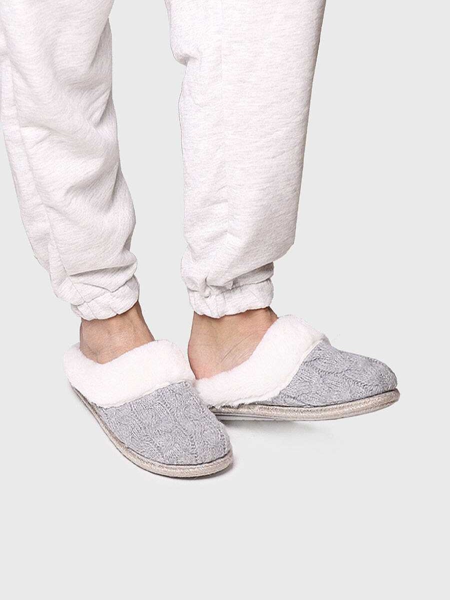 Mujer Toni Pons | Slippers Para Mujer En Tejido Trenzado Y Pelo Sintetico En Gris - Deli-Sc