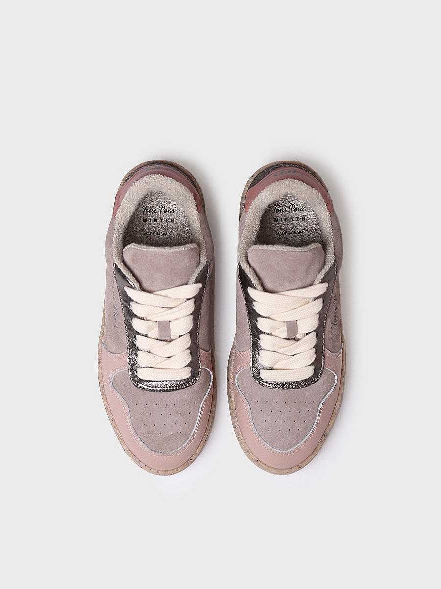 Mujer Toni Pons | Sneaker Para Mujer En Serraje Y Piel En Taupe - Alexandra