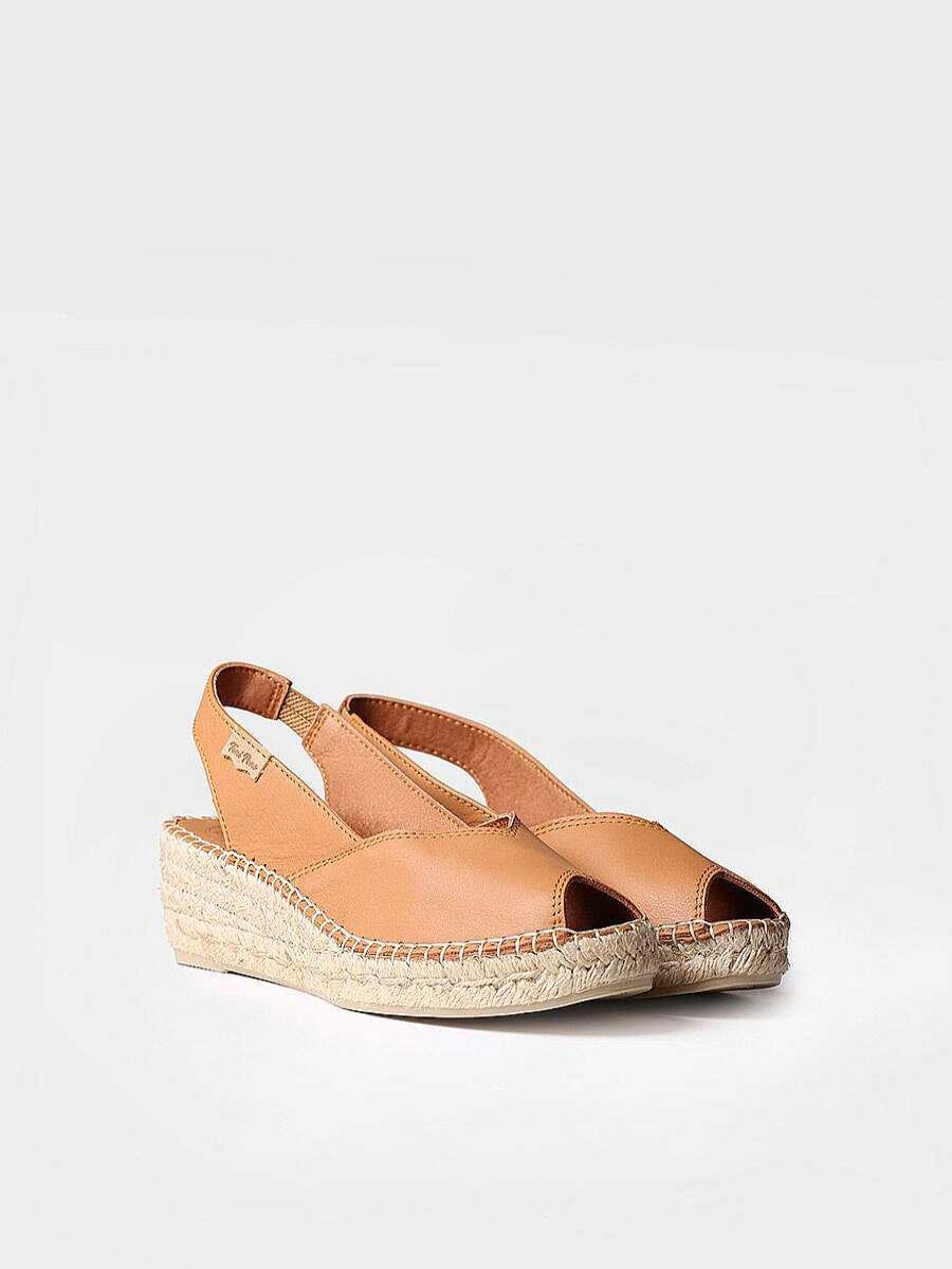 Mujer Toni Pons | Alpargata De Cuna En Piel Estilo Peep Toe En Color Cuero - Bernia-P