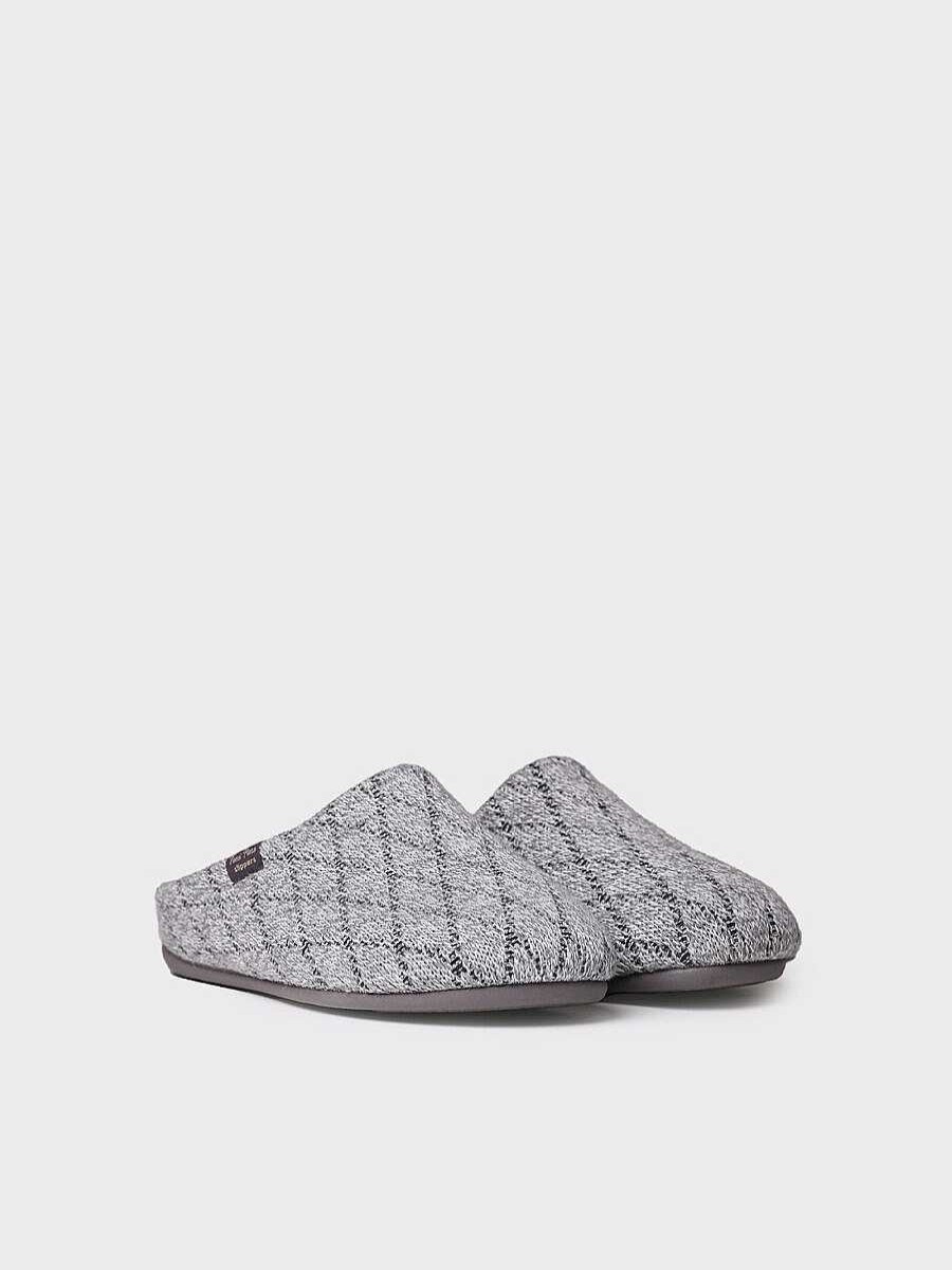 Hombre Toni Pons | Zapatilla De Casa Tipo Zueco Para Hombre En Tejido En Gris - Nauel-Km