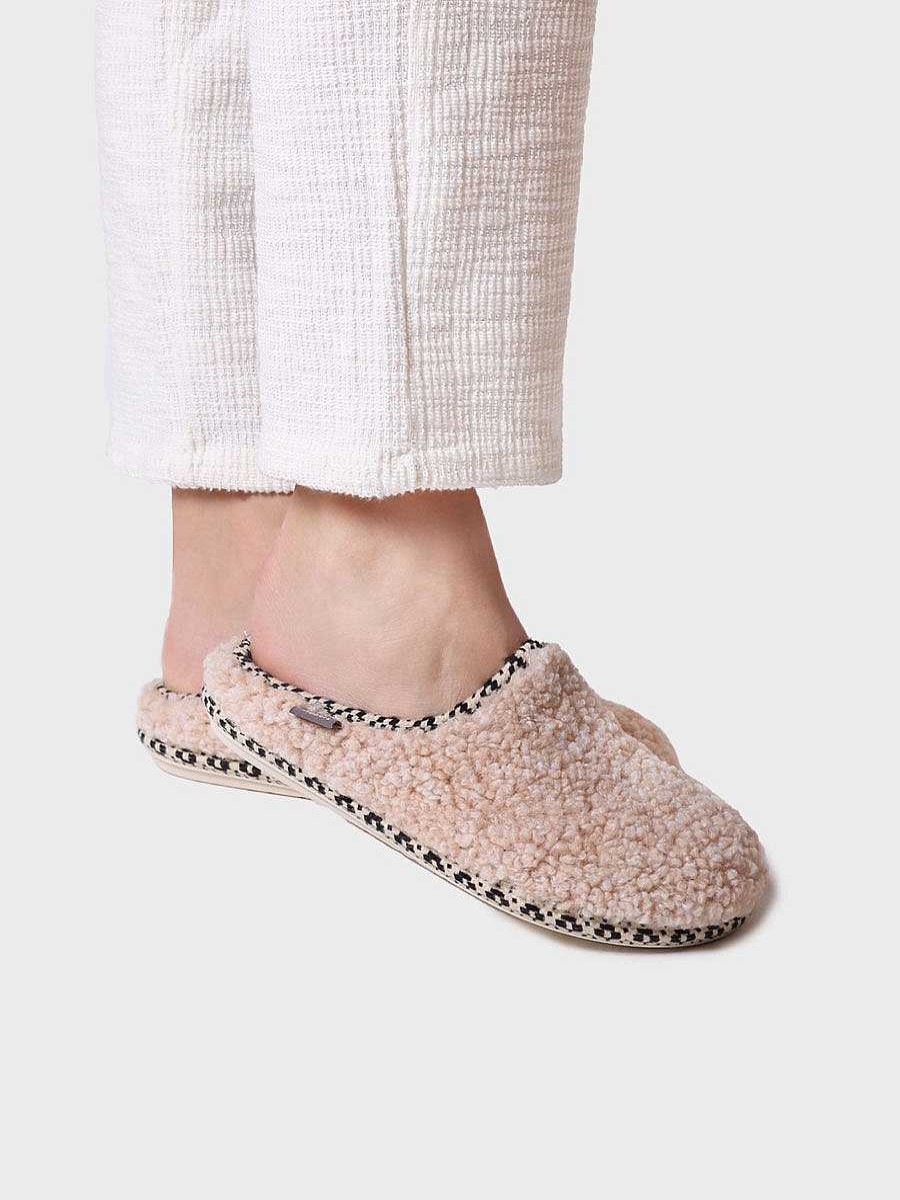 Mujer Toni Pons | Zapatilla De Casa Tipo Zueco Para Mujer En Borrego En Beige - Darla-Sb