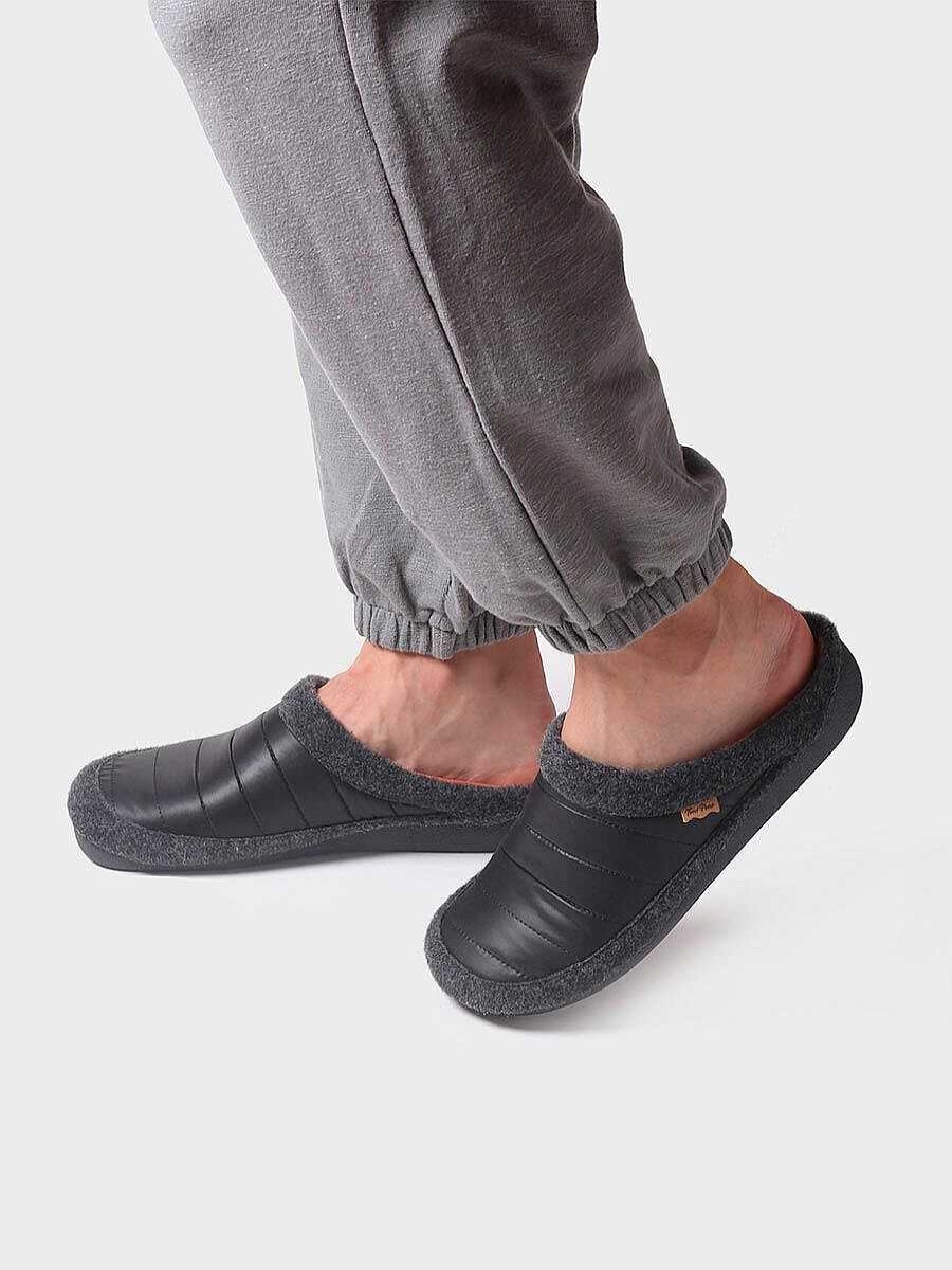 Hombre Toni Pons | Zapatilla Para Hombre Tipo Zueco En Fieltro Y Tejido Acolchado En Negro - Nordi-Tk