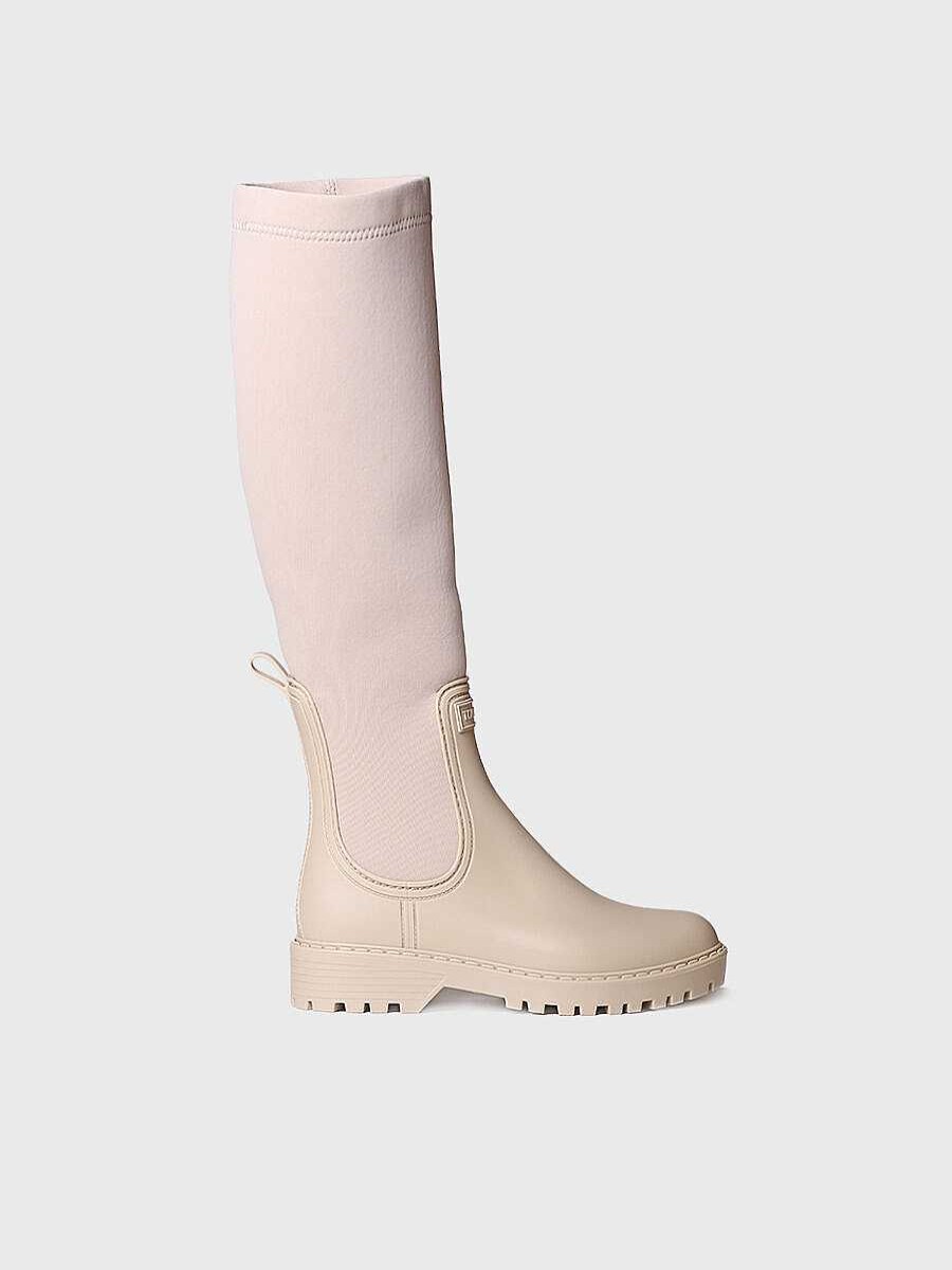 Mujer Toni Pons | Bota Alta De Agua Para Mujer En Goma Y Licra En Beige - Cardiff