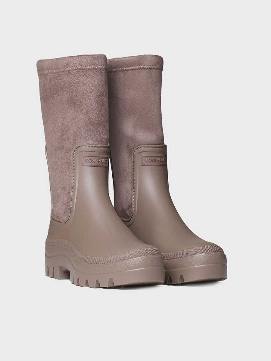 Mujer Toni Pons | Bota De Agua Para Mujer En Goma Y Licra Con Efecto Ante En Taupe - Cesena