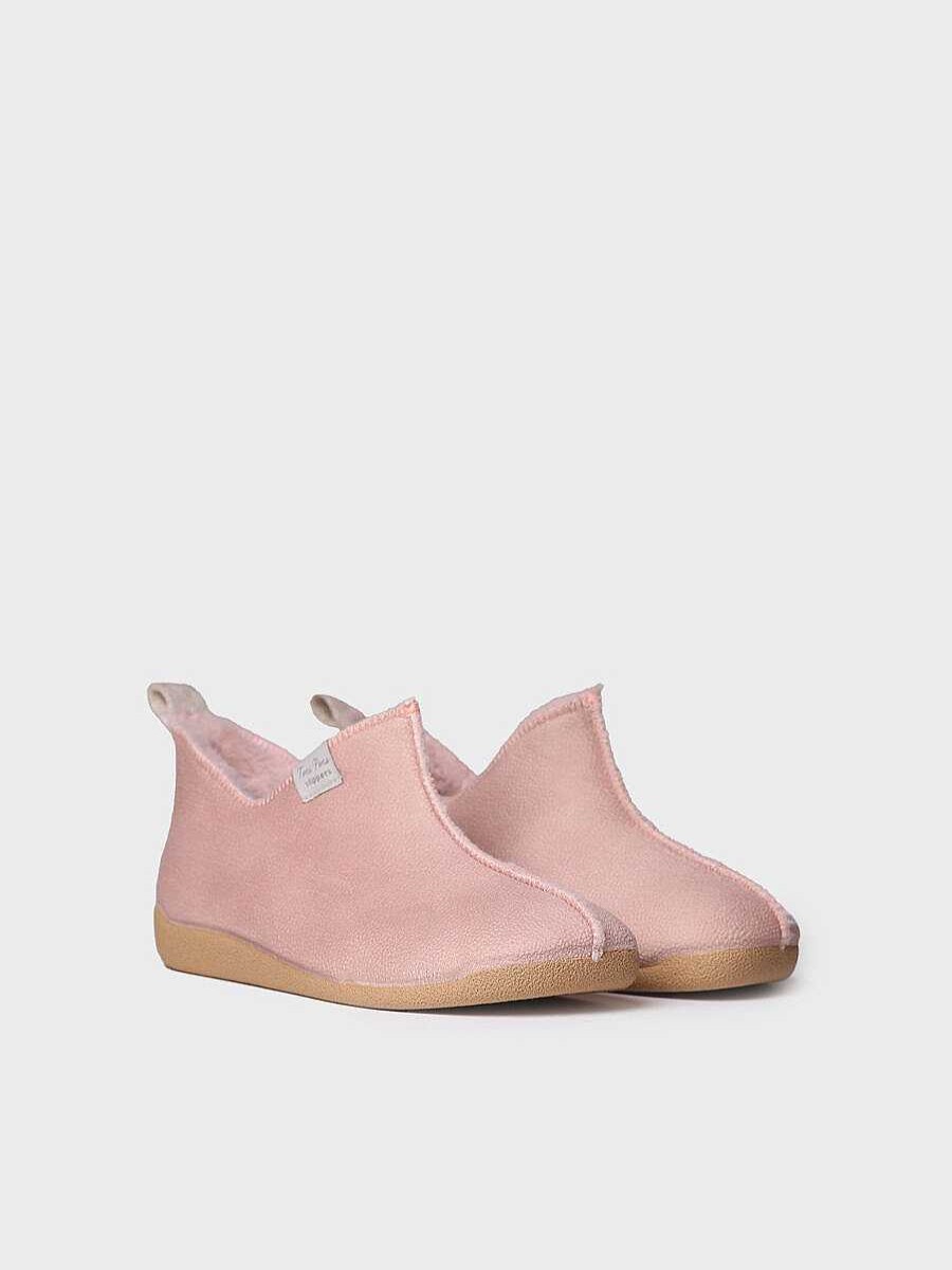 Mujer Toni Pons | Zapatilla De Casa Abotinada Para Mujer En Piel En Rosa - Moscu-Bd